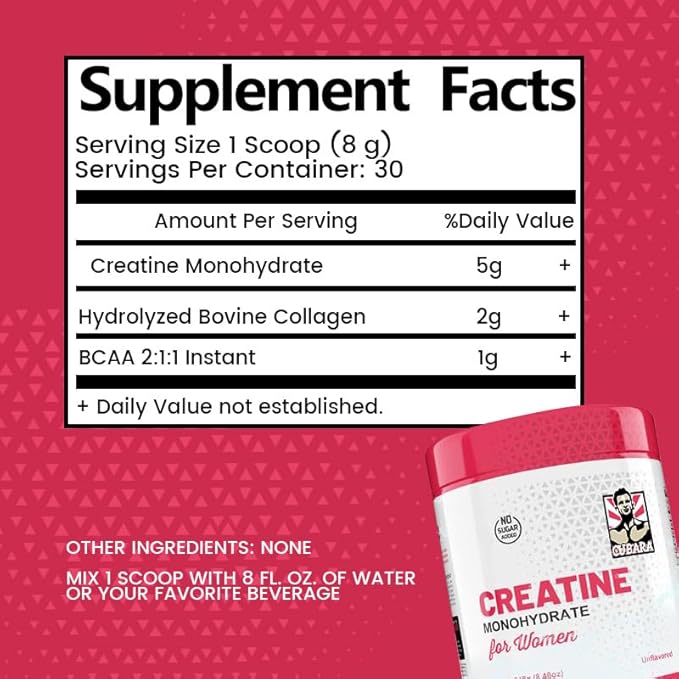 Creatine Monohydrate for Women, 8.46oz, Sugar-Free with Collagen and BCAAs, Unflavored
