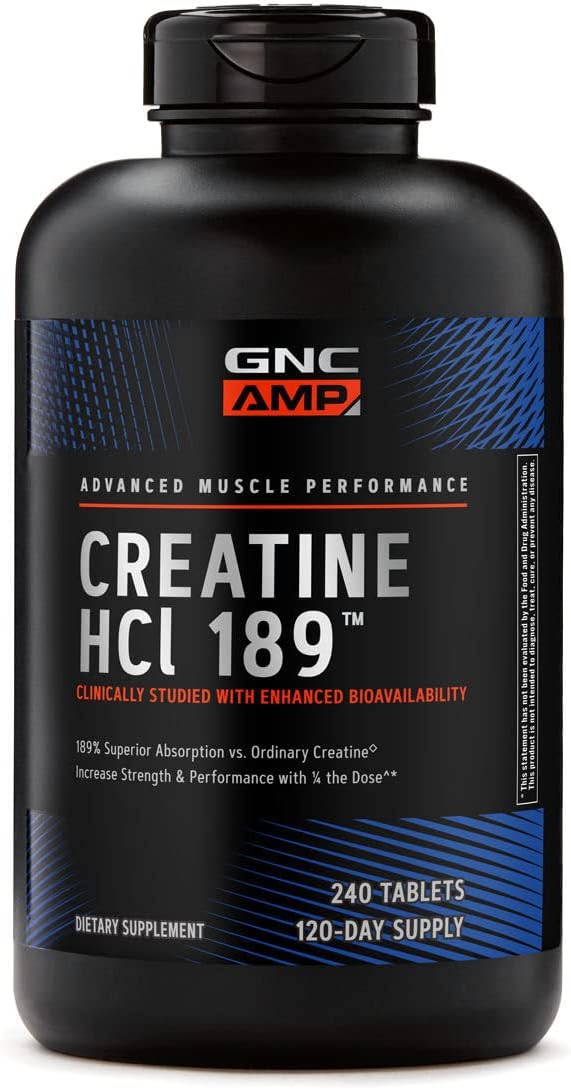 GNC AMP Creatine HCl 189 Pills, Clinically Proven Strength & Muscle Builder, Athletic Performance, Energy Production, Recovery Supplement, Fast Absorbing, Gluten Free Formula, 120 Servings