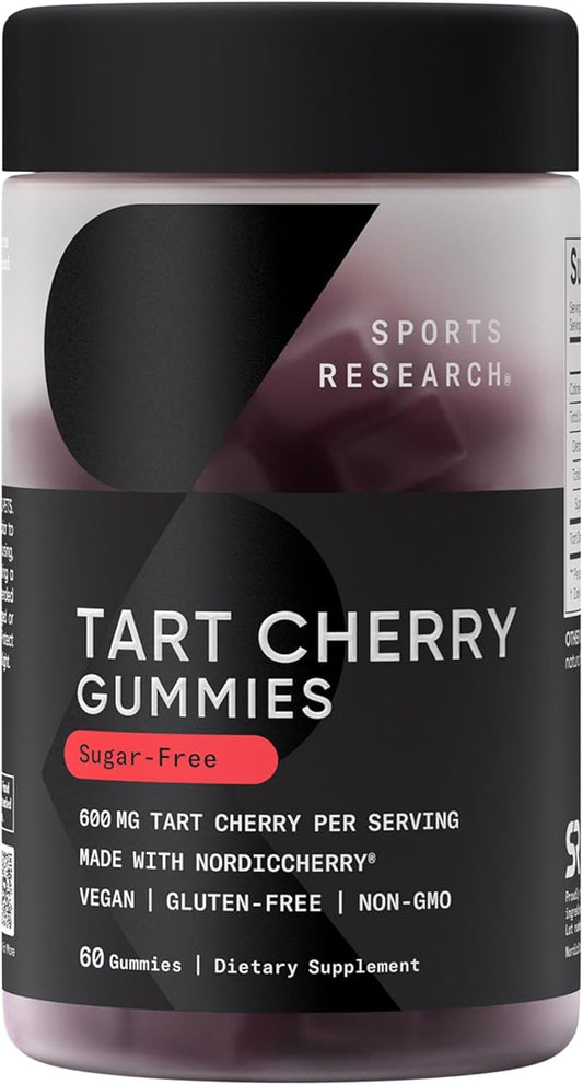 Sports Research® Tart Cherry Gummy Supplements | 600mg of NordicCherry™ | Enhanced Workout Recovery | Sugar and Sugar Alcohol Free - 60 Gummies for Adults, 1 Month Supply