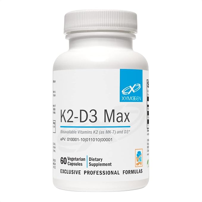 XYMOGEN K2-D3 Max - Vitamin D3 K2 with 180mcg VIT K Per Capsule - Bioavailable Vitamin D 5000 IU (Cholecalciferol) with Vitamin K2 MK-7 - Bone Health + Immune Support Supplement (60 Capsules)