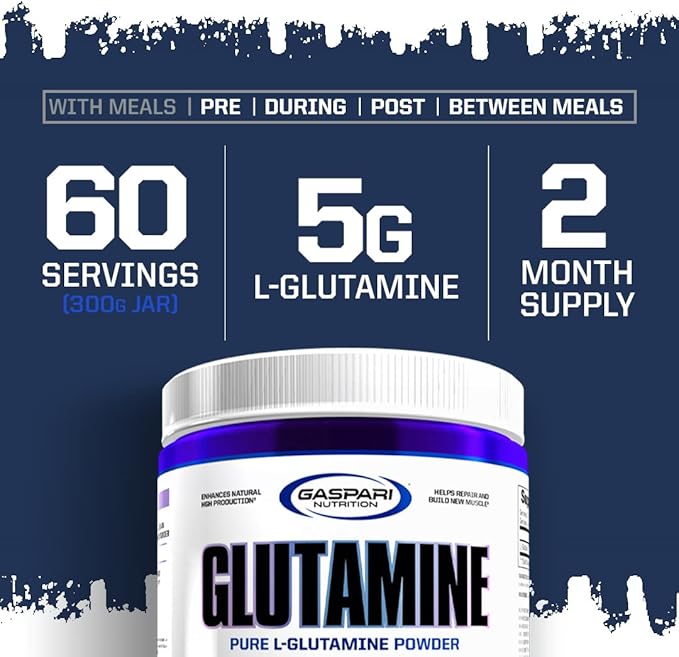 Gaspari Nutrition, Glutamine, Pure L-Glutamine Powder, Perfect Pre Workout, Post Workout and Recovery, Micronized Glutamine Powder (60 Servings, Unflavored)