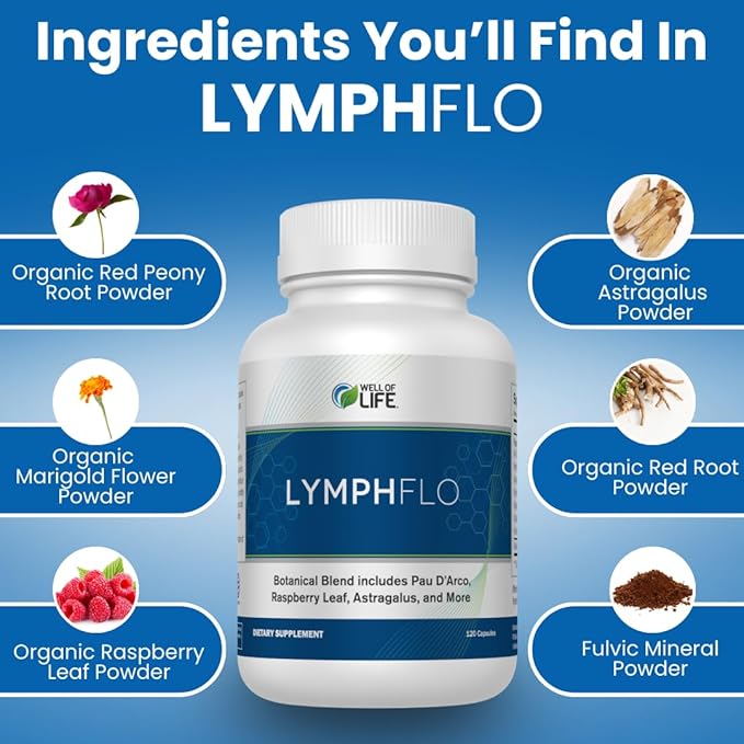LymphFlo: Herbal Support for Detox, Immunity & Well-Being. Formulated with PAU d’Arco, Cleavers & Red Peony Root in 1100mg, 180 V-Capsules to Optimize Lymphatic Function, Enhance Vitality