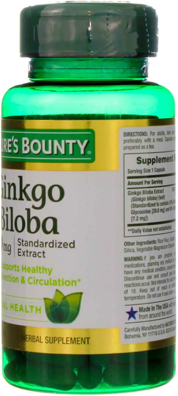Nature's Bounty Ginkgo Biloba 120 mg Double Strength - 100 Capsules, Pack of 2
