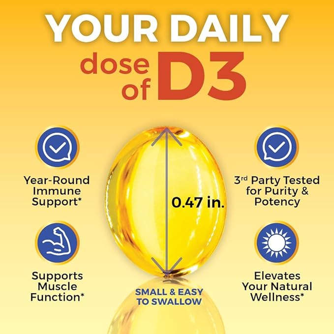 Viva Naturals Vitamin D3 5000 IU Softgels - 360 Count 125 mcg Softgel, Essential D3 Vitamin, Supports Bone Health, Immune Support, Premium Vitamin D, High Potency Vitamin D 5000 IU