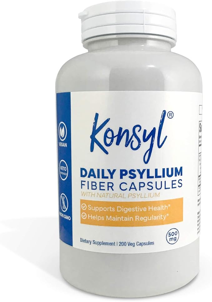Konsyl Daily Psyllium Fiber Capsules - Contains 1500mg of All-Natural Psyllium Husk Powder per Serving - Supports Digestive Health and Weight Management Goals+ (500 Count (Pack of 1), Unflavored)
