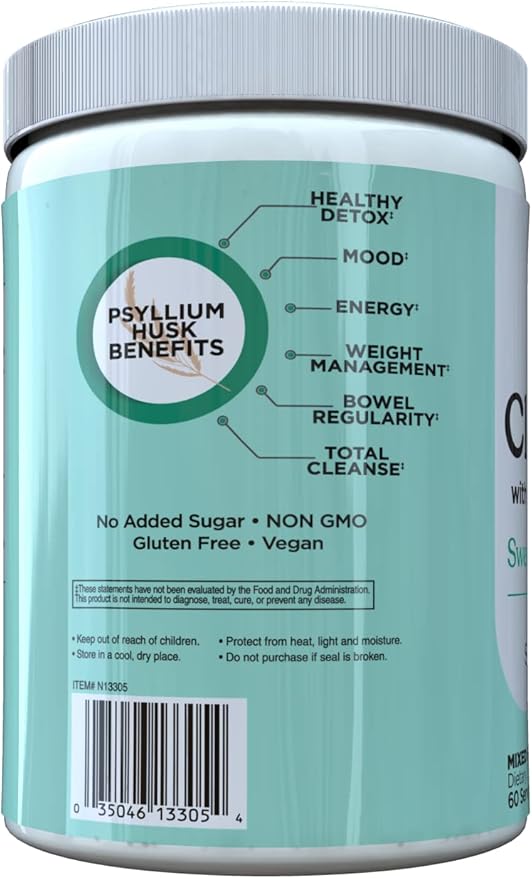 CleanSweep with Natural Psyllium Seed Husks & Beet Fiber, Natural Healthy Detox, Promotes Bloating Relief, Weight Management, Facilitates Bowel Regularity, Mixed Berry Flavor, 60 Servings