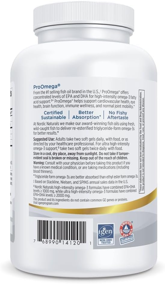 Nordic Naturals ProOmega, Lemon Flavor - 180 Soft Gels - 1280 mg Omega-3 - High-Potency Fish Oil with EPA & DHA - Promotes Brain, Eye, Heart, & Immune Health - Non-GMO - 90 Servings
