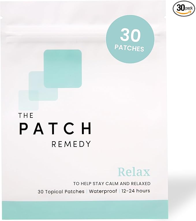 Relax Patches - 30 Topical Stress Relief Patches with Ashwagandha, L-theanine, Lemon Balm, Valerian, Passionflower, Vitamin B6, Rhodiola Rosea | Calming, Relieving, Relaxing