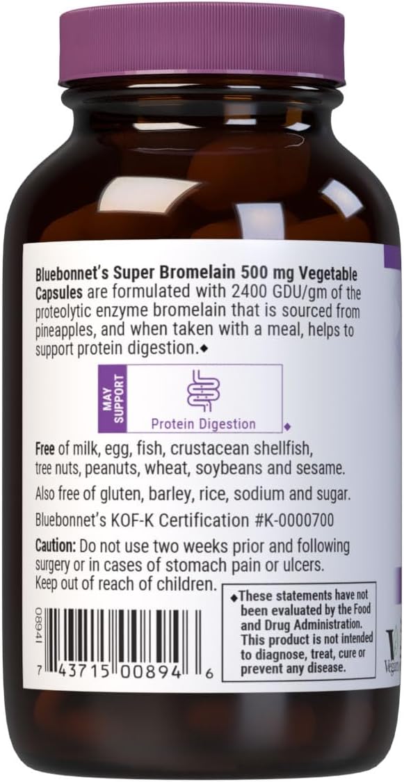 BlueBonnet Super Bromelain Vegetarian Capsules, 500 mg, 60 Count