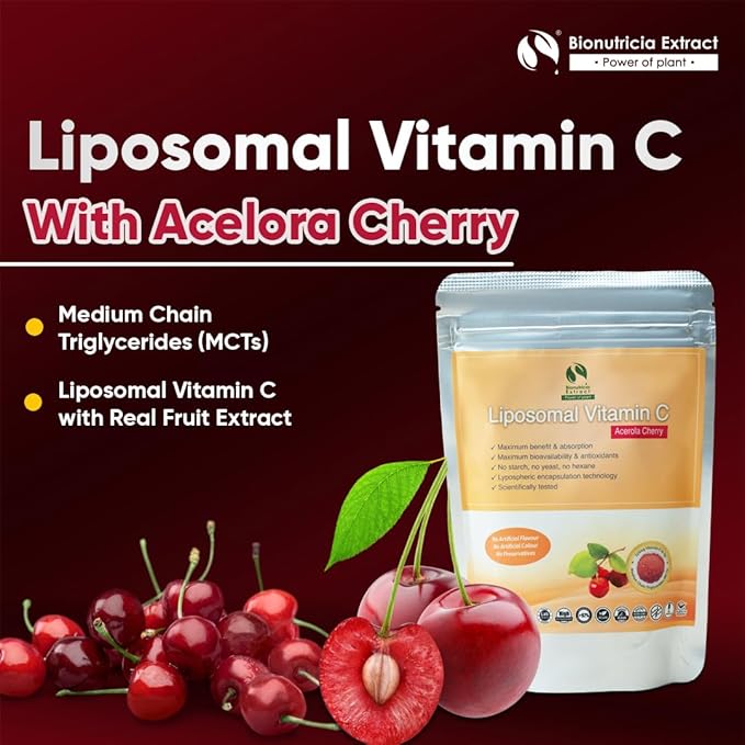 Bionutricia Liposomal Vitamin C with Acerola Cherry Extract Powder (Water Soluble) Immune & Collagen Support, Two-Stage for High Absorption & Antioxidant, No Sugar & Non GMO 5.29Ounce