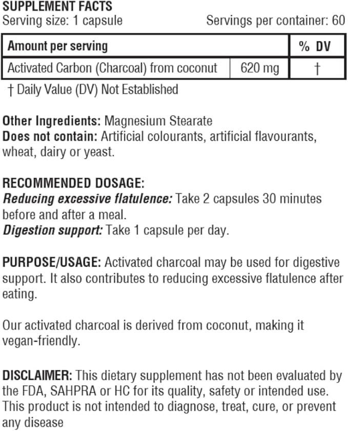 Obel Activated Charcoal Capsules | Digestive Support Supplement