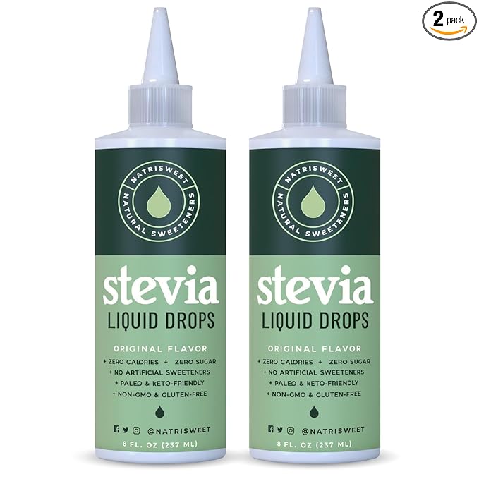 Natrisweet Liquid Stevia Drops, 8oz 2pack, Pure Sweetener from Stevia Extract, Plant-Based Sugar Substitute, Zero Calorie Keto Sweetner, Mix Liquid Sugar into Drinks and Treats, Non-GMO