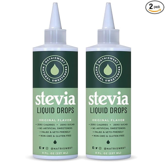 Natrisweet Liquid Stevia Drops, 8oz 2pack, Pure Sweetener from Stevia Extract, Plant-Based Sugar Substitute, Zero Calorie Keto Sweetner, Mix Liquid Sugar into Drinks and Treats, Non-GMO