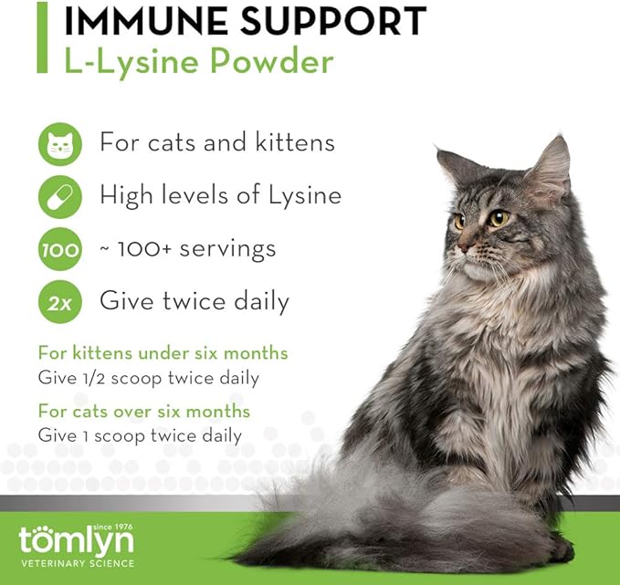 Tomlyn Immune Support Daily L-Lysine Supplement, Fish-Flavored Lysine Powder for Cats and Kittens, 4 Pack