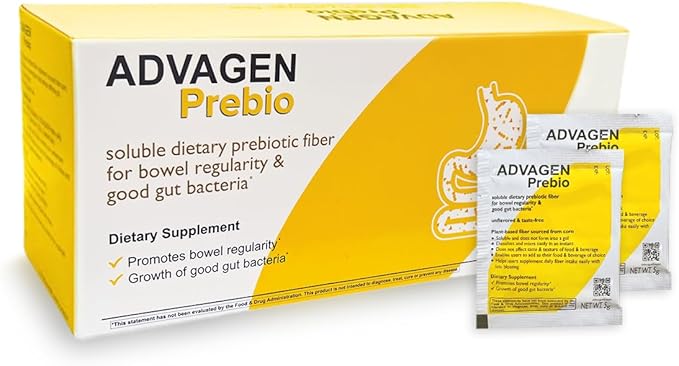ADVAGEN-Prebio Fiber Supplement Powder Unflavored - Soluble Prebiotic Fiber Powder On The Go Packets, Supports Digestive Health, Bloating & Constipation for Women & Men, 30 Servings