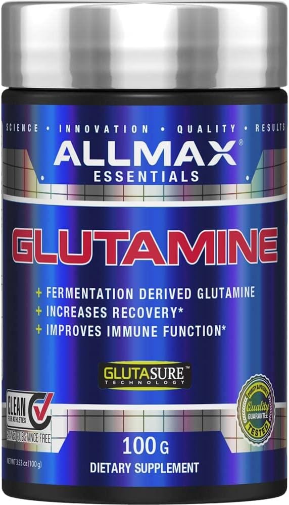 ALLMAX Essentials GLUTAMINE - 100 g Powder - Fermentation-Derived Glutamine - Increases Recovery & Supports Immune System - Gluten Free & Vegan - 20 Servings