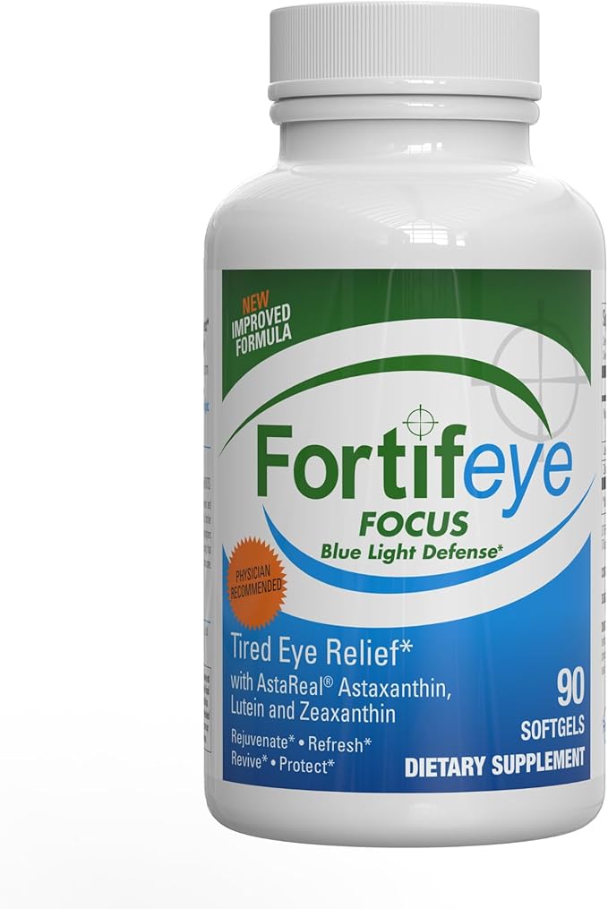 Fortifeye Focus Eye Care Supplement | Triple Carotenoid Including Astaxanthin, Lutein, and Zeaxanthin | 90 Softgel Capsules