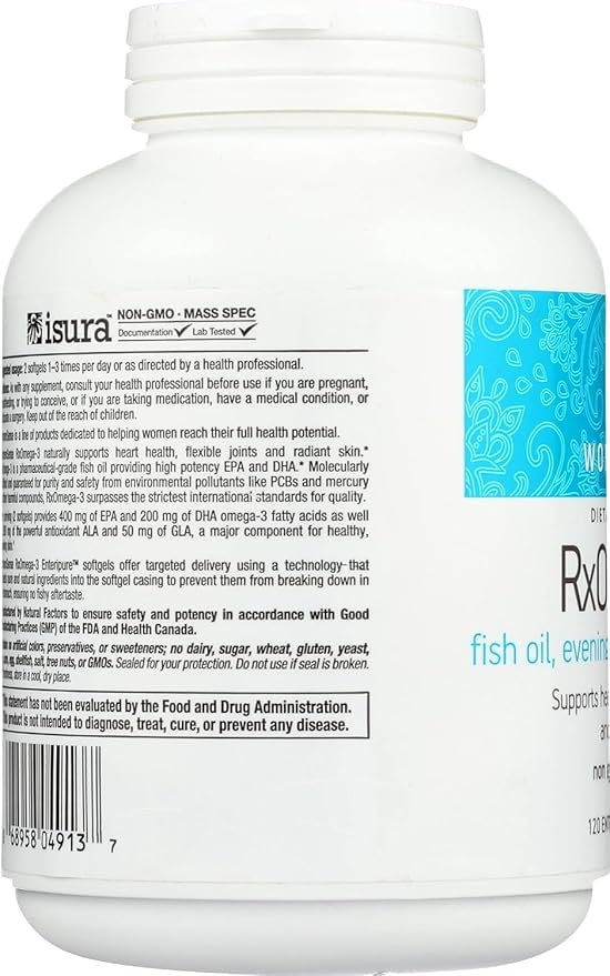 WomenSense by Natural Factors, RxOmega-3 Fish Oil, Supports a Healthy Heart and Joints with Primrose Oil, Omega-3 DHA and EPA, Gluten Free, 120 softgels (60 servings)