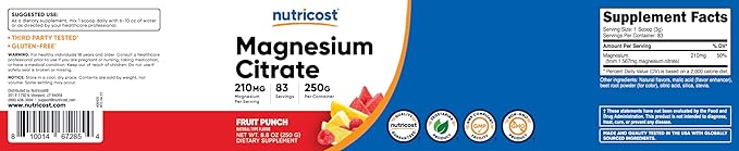 Nutricost Magnesium Citrate Powder (Fruit Punch, 250 Gram)