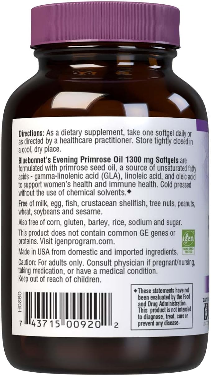 BlueBonnet Evening Primrose Oil Softgels, 1300 mg, 30 Count
