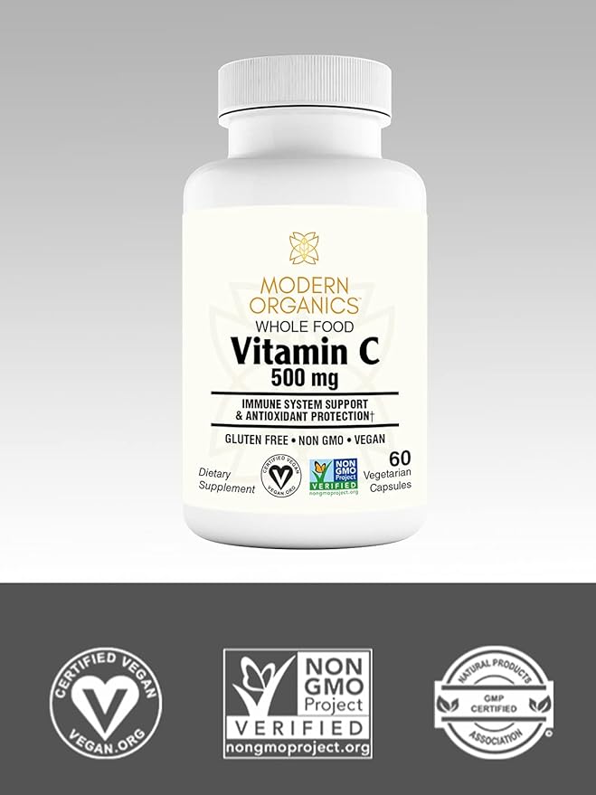 Vitamin C | 500mg Whole Food Vitamin C from Acerola Cherry Extract with Citrus Bioflavonoid Complex | 23 Organic Fruits & Vegetables Blend | Probiotics and Enzymes | 60 Vegan Capsules