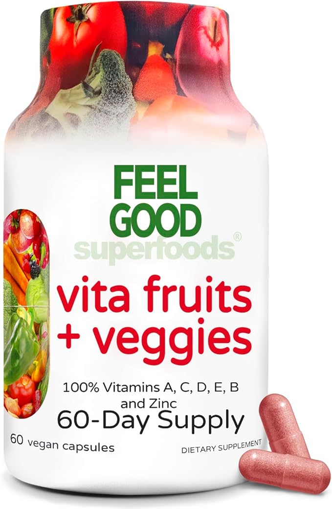 Vita Fruits and Veggies Capsules - 25 Superfood Ingredients, Fruit and Vegetable Multivitamin, 60 Count - For men and women - Vitamins A, C, D, E, B and Zinc
