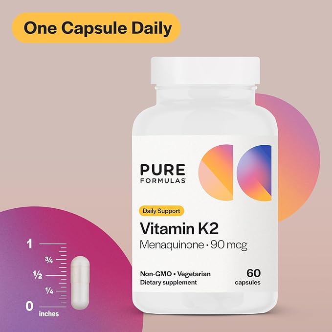 PureFormulas Vitamin K2 MK7 (Menaquinone-7)| High Potency 90mcg | 60 Vegetarian Capsules | Bone & Cardiovascular Support | Soy-Free, Non-GMO, 60 Day Supply
