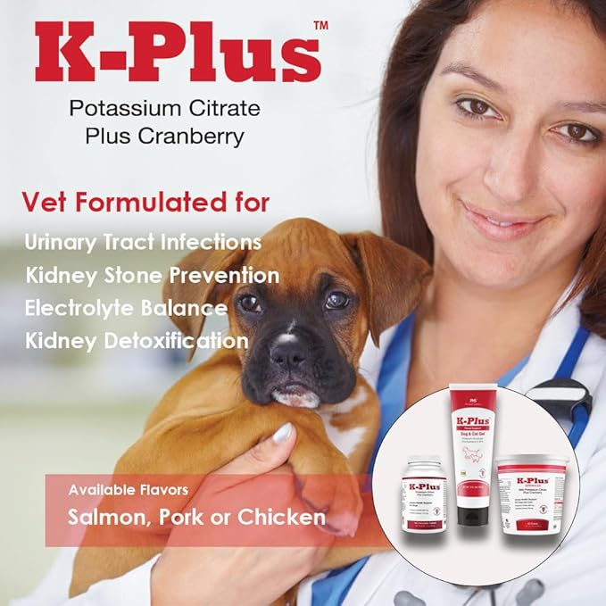 K-Plus Potassium Citrate Plus Cranberry Supplement for Dogs - UTI Remedy Chewable Tablets - Supports Bladder Health - For Every Dog Breed (100 Tabs)