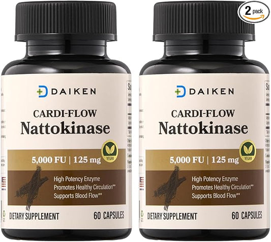 DAIKEN Nattokinase 5,000 FU, High Potency Nattokinase Supplement, Non-GMO & Vegan, Lab Tested, 60 Capsules (Pack of 2)