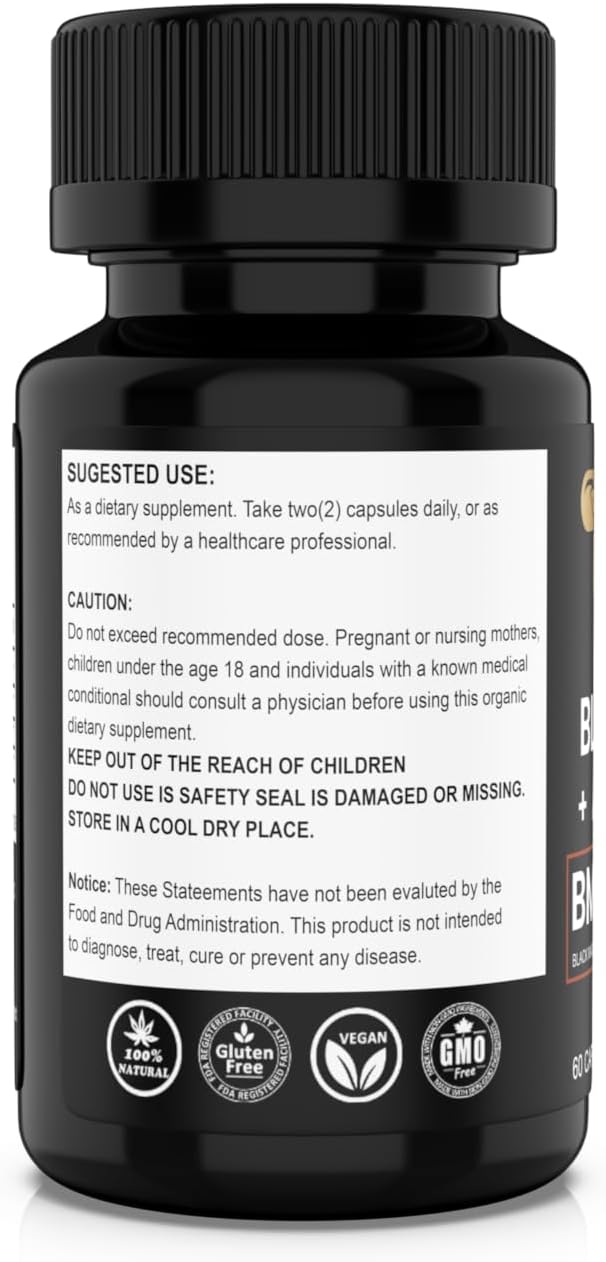 LUAL 30,000mg 30x Strength Organic Black Maca Root with Ashwagandha - Highest Potency Black Maca Root Capsules for Men - 100% Pure Maca Peruana Powder Organic, Gelatinized, Non-GMO - 60 Pills