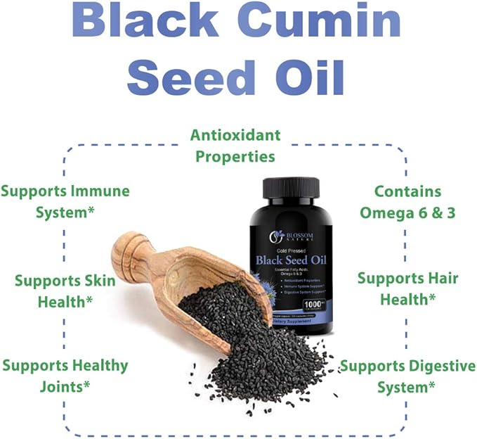 Black Seed Oil Capsules 1000mg - Premium Black Cumin Seed Oil Capsules - Black Seed Oil Liquid Pills - Virgin Cold Pressed Nigella Sativa Oil Pills - Blackseed Oil - 120 Cap (2 Month Supply)