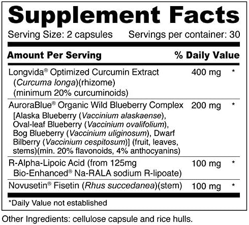 Wellness Resources Brain Protector Longevity Supplement with Novusetin Fisetin, Longvida Curcumin, AuroraBlue Wild Blueberry and na-RALA. Senolytic, Nerve & Brain Support (60 Vegetarian Capsules)