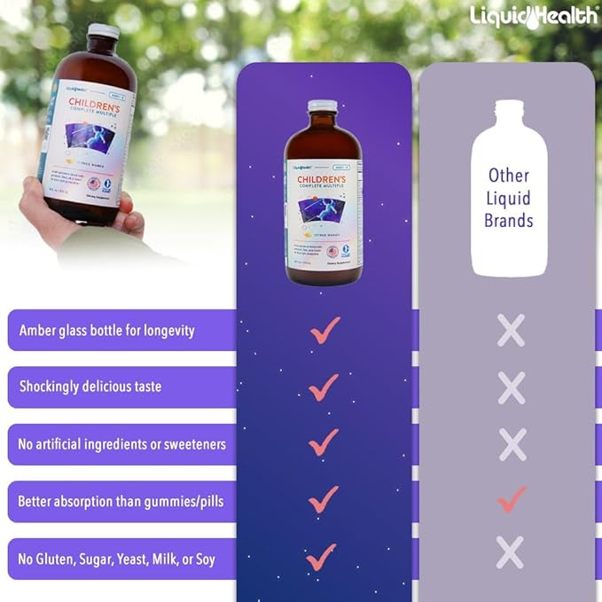 LIQUIDHEALTH Children's Complete Liquid Multivitamin for Kids, Toddlers - Essential Vitamins, Nutrients & Minerals, Immune Support, Gut Health - Made in The USA, Vegan, Non GMO, Sugar-Free (16 oz)