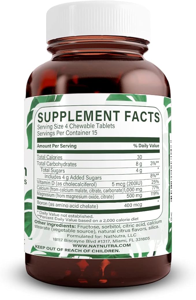 Natural Nutra Chewable Calcium Supplement for Bone Strength, Promotes Muscle Health, Helps Enhance Teeth Health, Support Nerve Health, and Cardiovascular Health, Improve Bone Strength, 60 Tablets