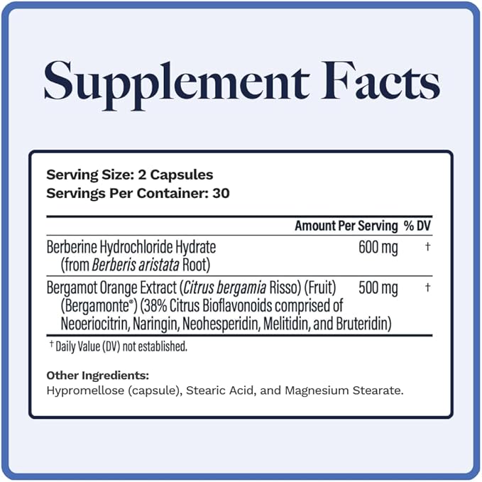 Berbercol | 500mg Citrus Bergamot (as Bergamonte) & Berberine | Naturally Supports Heart Health and More | 60 Capsules