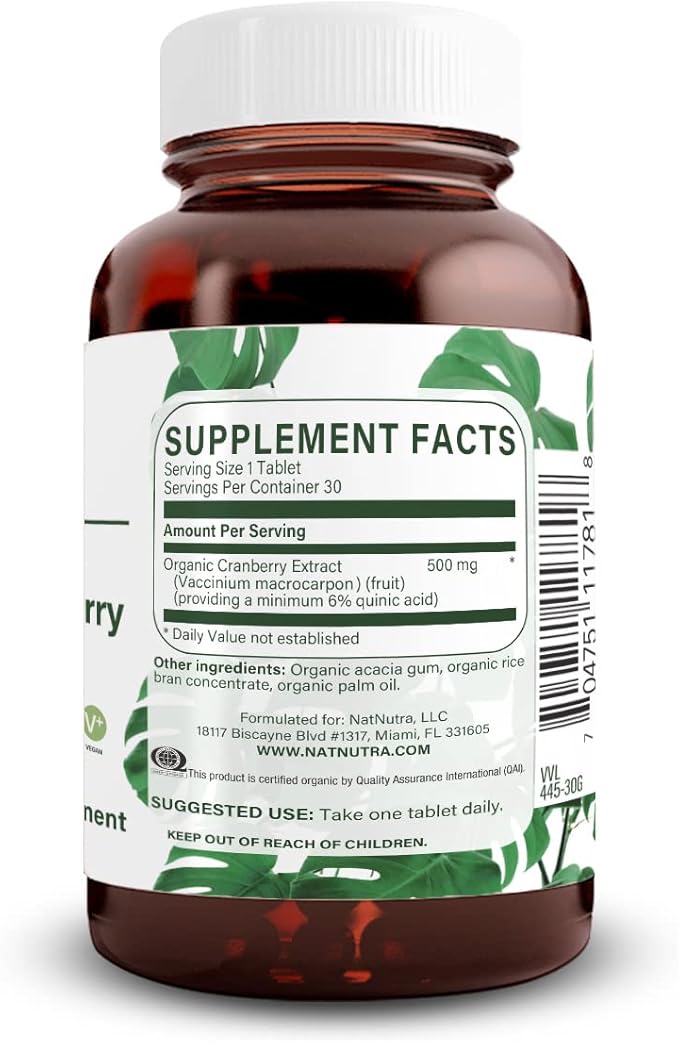 Natural Nutra Organic Cranberry Extract Supplement, Help Prevent Urinary Ailment, Promotes Bone Health, Help Maintain Heart Health, Improve Digestion, Promote Skin Health, 30 Tablets, One Month Supply