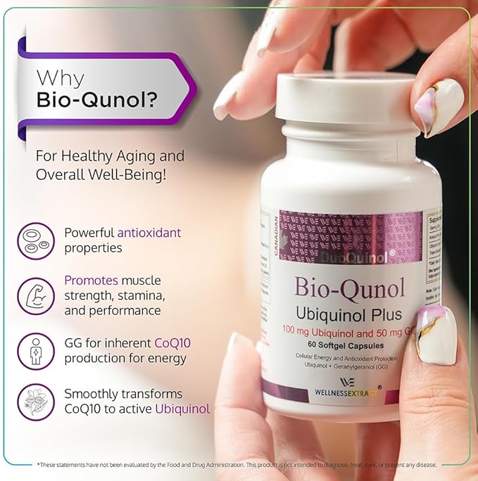 BioQuinol Ubiquinol (CoQ10) with Geranylgeraniol – Master Antioxidant for Heart Health, Cellular Energy 150mg 60 Softgels