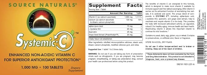 Source Naturals, Inc. Systemic C, 1000mg - 100 Tablets