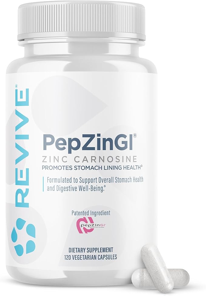 Revive MD Zinc Carnosine Supplement for Men & Women - Zinc & L-Carnosine to Support GI, Stomach Lining & Immune Health - Digestive Health Supplements Supports a Healthy Gut - 120 Vegetarian Capsules