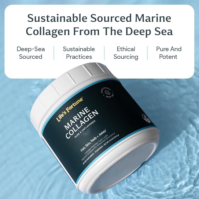 Life’s Fortune Pure Unflavored Marine Collagen Peptide Type 1 Supplement for Hair, Skin, Nails & Joints, 30 Servings Powder