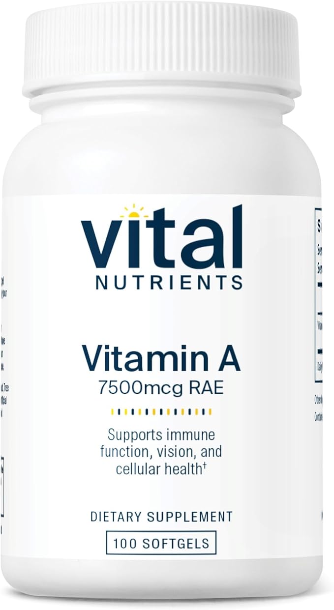 Vital Nutrients Vitamin A 7500mcg RAE | Vitamin A Supplement for Immune Function, Vision, Skin, and Cellular Health | Gluten, Dairy, Soy Free | Non-GMO | 100 Capsules