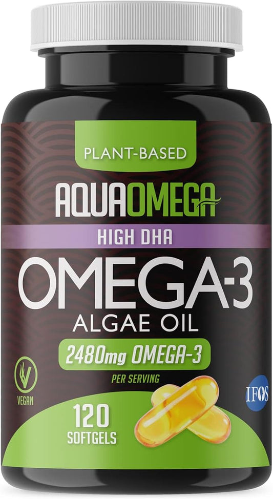 Ultimate Strength Plant Based Omega 3 Supplement 2480mg, Vegan Omega 3 Fatty Acid Supplements, 2000mg High DHA & EPA from Algae Oil, Vegetarian Omega3 Supplement, 120 Softgels, Unflavored