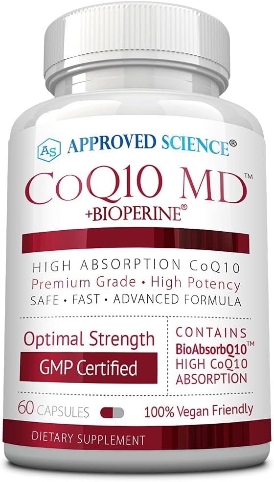 Approved Science® CoQ10 MD - Extra Strength 250mg Pure CoQ10 with BioPerine® for Faster Absorption - Optimal Support – 60 Vegan Capsules