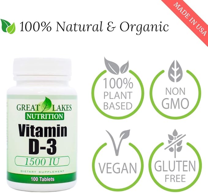 Vitamin D3, Vegan Vitamin D Supplement for Men & Women, 1500IU, 100 Easy Swallow Pills