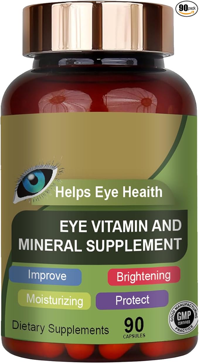 Lutein Eye Vitamin & Mineral Supplement, Zeaxanthin, Supports Eye Strain, Support Eye Health with Vitamins C & E, Vegan Eye Vitamins Supplement - 90 Capsules