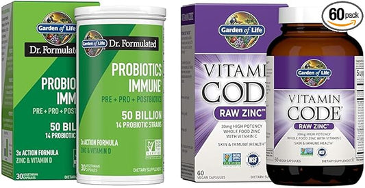 Garden of Life Dr Formulated Probiotics Immune Support & Zinc Supplements 30mg High Potency Raw Zinc and Vitamin C