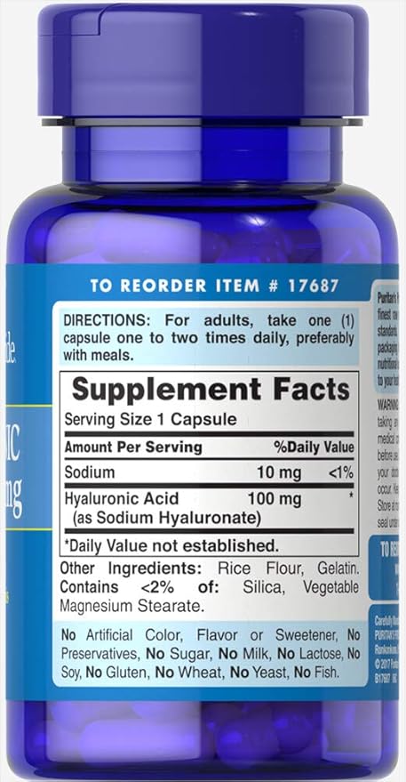 Puritan's Pride Hyaluronic Acid 100 mg-30 Capsules