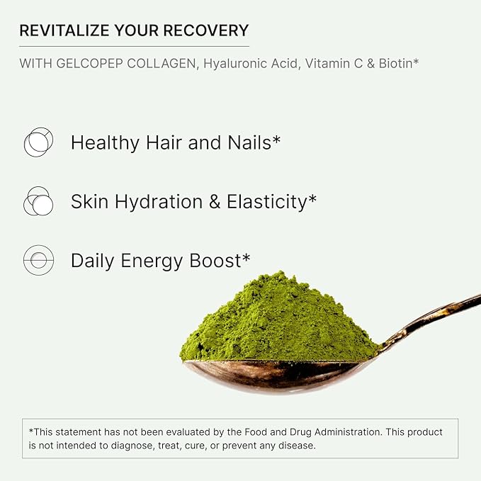 FKRO Matcha Collagen Powder w Biotin, Hyaluronic Acid & Vitamin C - Healthy Hair, Skin & Nails - Natural Type I & III Hydrolyzed Collagen Powder, Unsweetened Matcha Latte - 22 Servings, 7.9oz