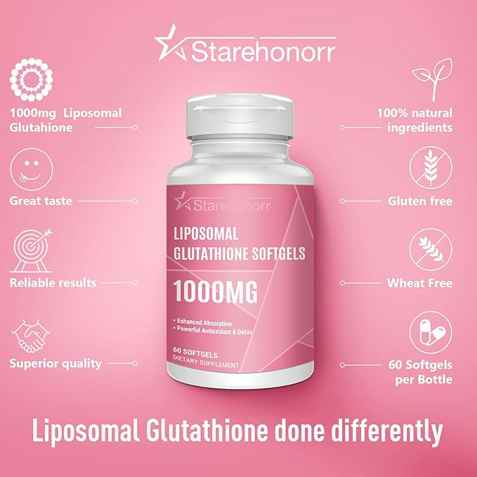 Liposomal Glutathione Softgels 1500MG, Reduced Glutathione Supplement with Vitamin C, Better Absorption, Non-GMO Powerful Antioxidant for Healthy Aging, Detox, Immune Health,120 Softgels