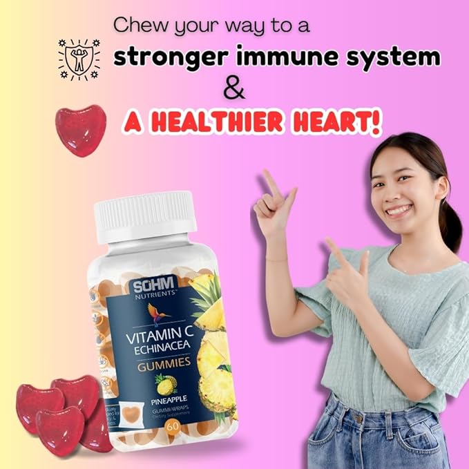 SOHM Individually Wrapped Vitamin C 60000mcg + Echinacea 10000mcg 60 Count, Supports Healthy Immune Health, Vitamin C Gummies,Echinacea Gummies Adults,Vitamin C for Men & Women Vegetarian